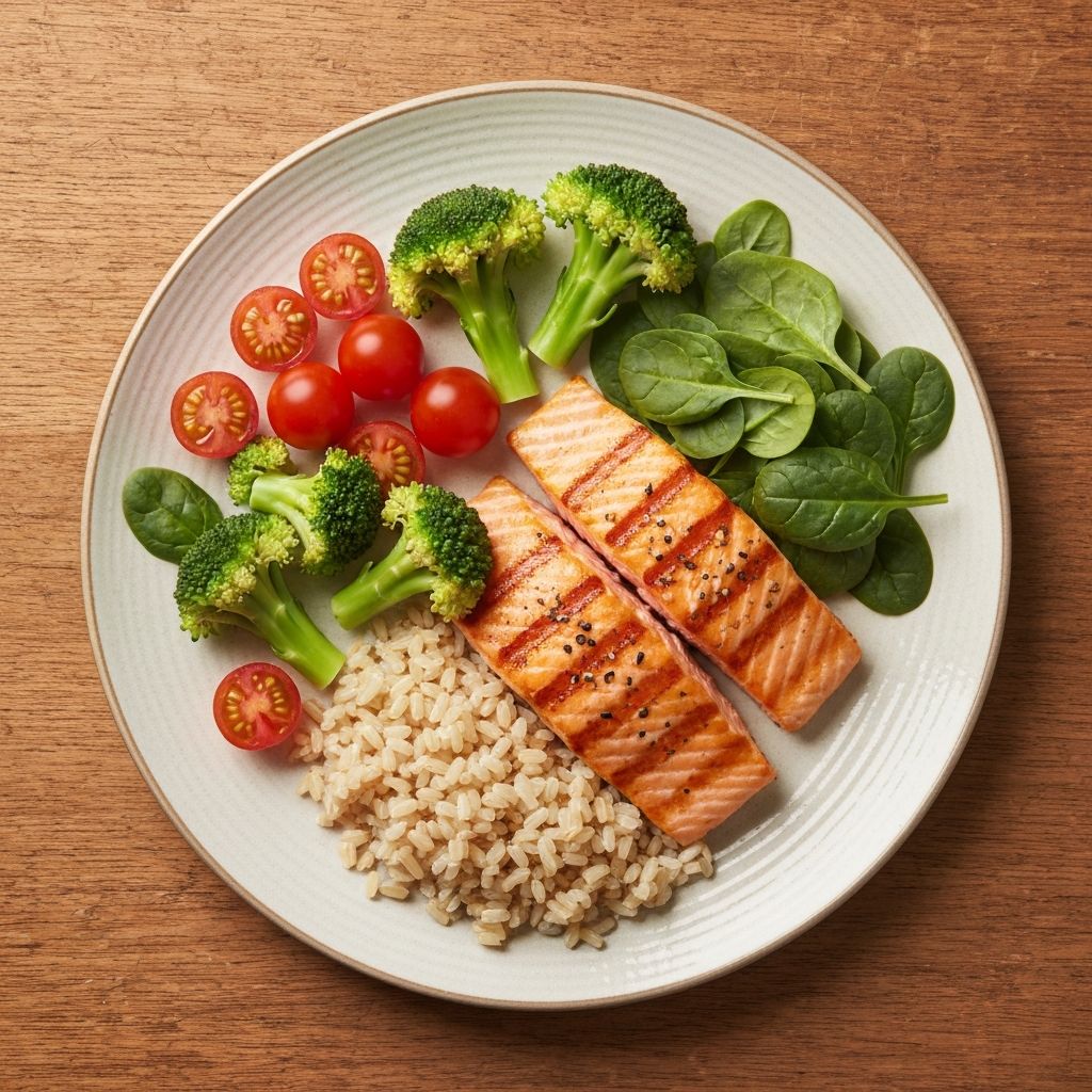 Balanced meal plate with diverse foods